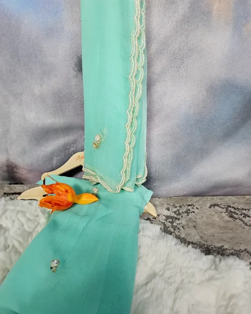Ice Blue Stone Work Georgette Suit