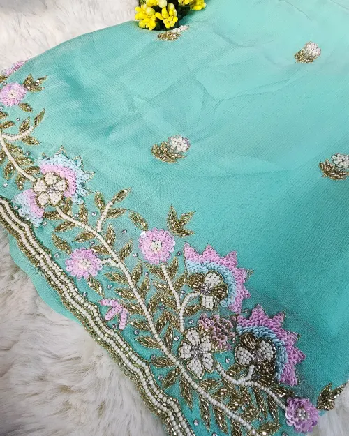 Ice Blue Stone Work Georgette Suit