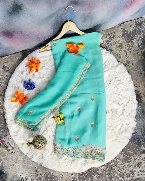 Ice Blue Stone Work Georgette Suit