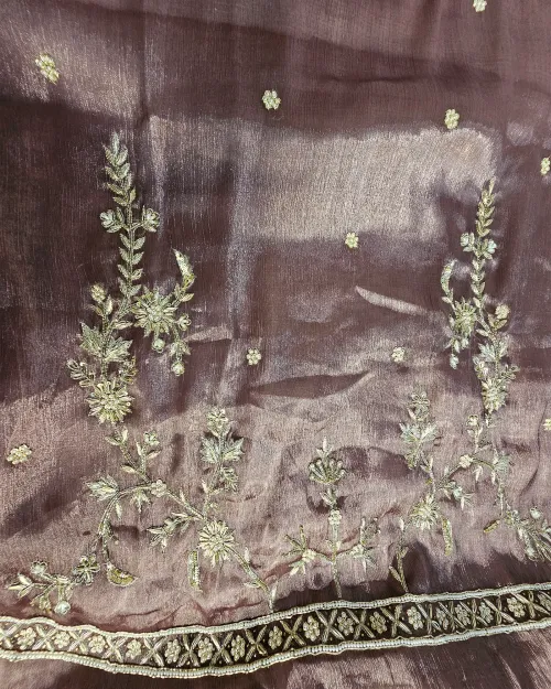 Rust Brown Stone Work Unstitched Suit