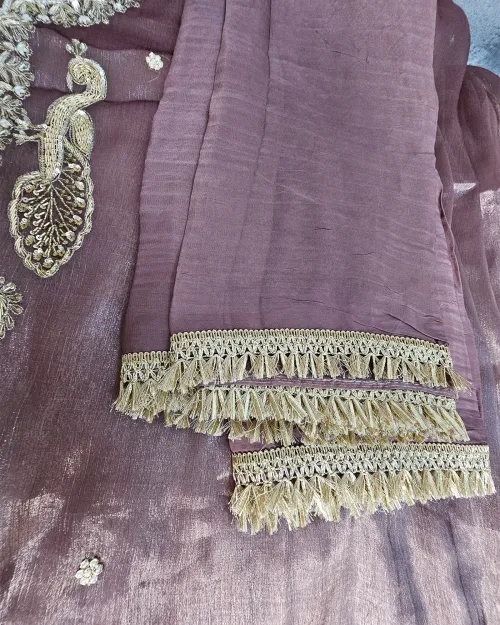 Rust Brown Stone Work Unstitched Suit