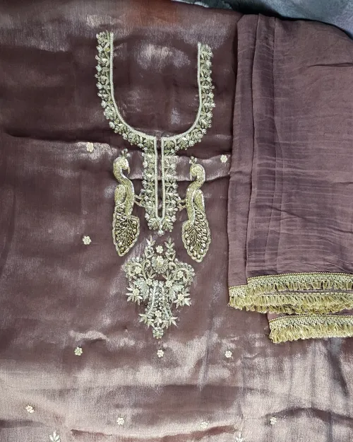 Rust Brown Stone Work Unstitched Suit