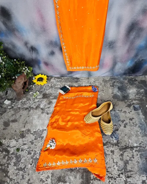 Orange Stonework Crepe Unstitched Suit