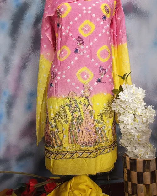 Peach Color Cotton Silk Fabric Suit