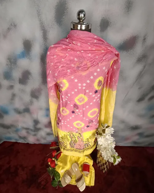 Peach Color Cotton Silk Fabric Suit