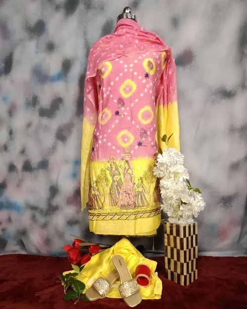 Peach Color Cotton Silk Fabric Suit