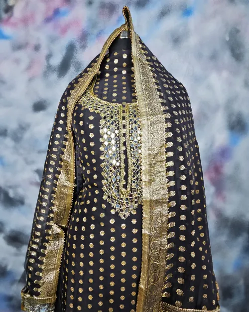 Black Stone Work Organza Party Wear Suit