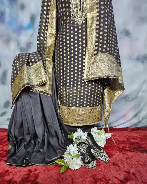 Black Stone Work Organza Party Wear Suit