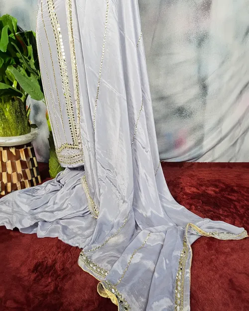 Lavender Stone Crape Silk Suit