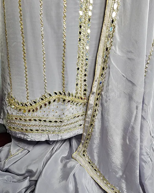 Lavender Stone Crape Silk Suit