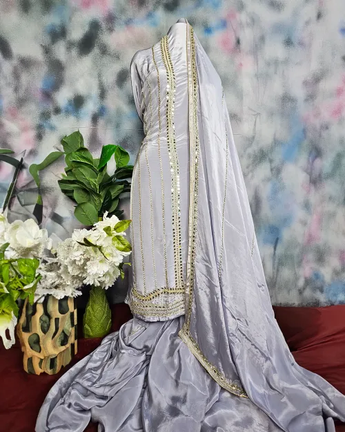 Lavender Stone Crape Silk Suit