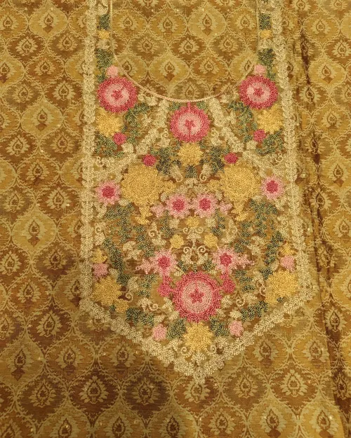 Mustard Embroidery Work Organza Suit