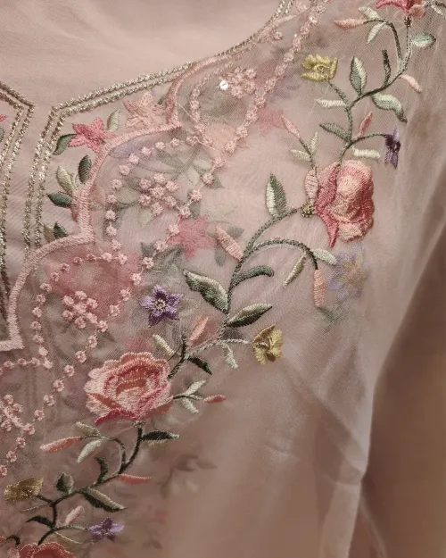 Peach Color  Embroidery Work Cotton Silk Suit
