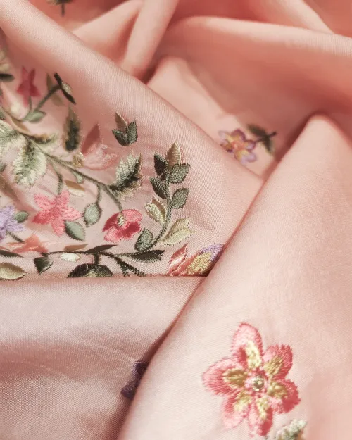 Peach Color  Embroidery Work Cotton Silk Suit