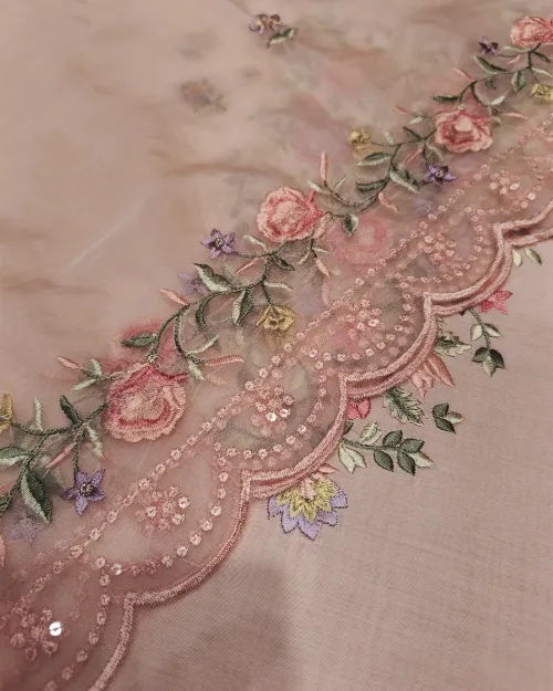 Peach Color  Embroidery Work Cotton Silk Suit