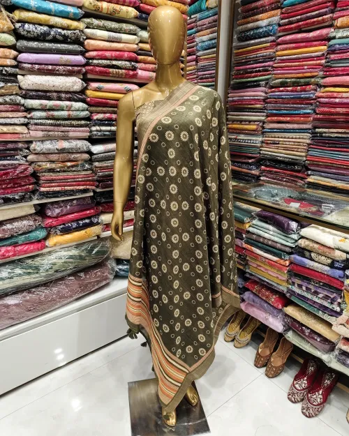 Mehndi Green Tussar Cotton Suit