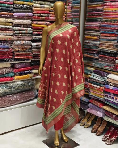 Rust Color Tussar Cotton Simple Style Suit