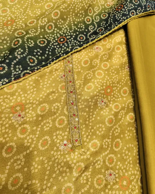 Green Chinon Chiffon Fabric Unstitched Suit