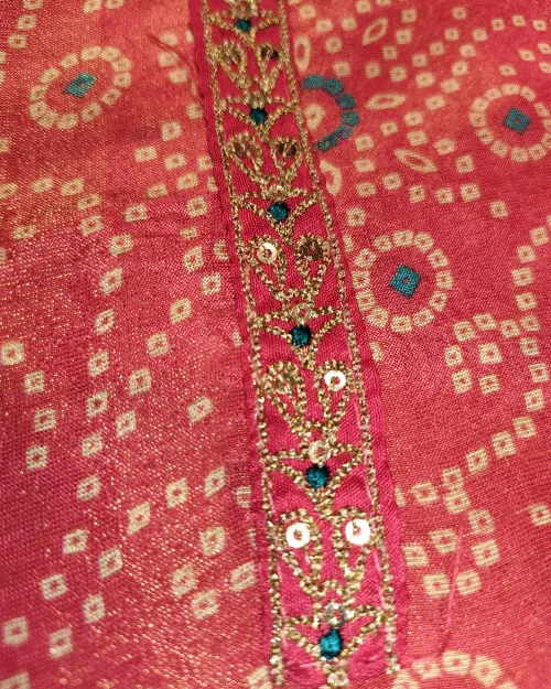 Peach Color Chinon Chiffon Fabric Unstitched Suit