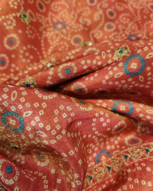 Peach Color Chinon Chiffon Fabric Unstitched Suit