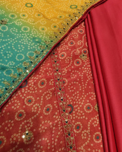 Peach Color Chinon Chiffon Fabric Unstitched Suit