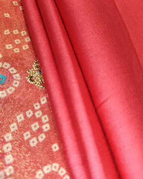 Peach Color Chinon Chiffon Fabric Unstitched Suit