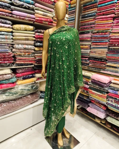 Bottle Green Stone & Zari Work Suit