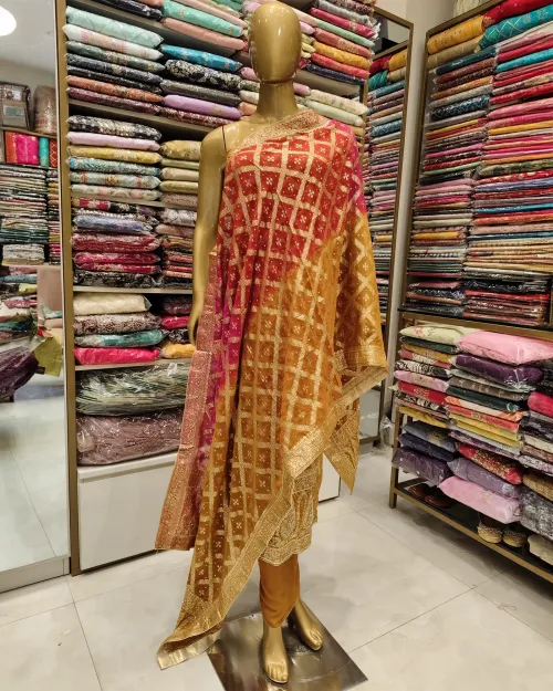 Badami Color Stone & Zari Work Unstitched Suit