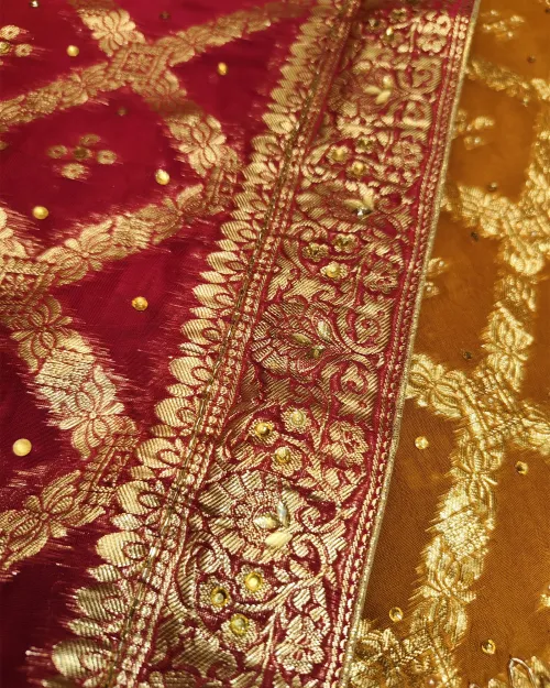 Badami Color Stone & Zari Work Unstitched Suit