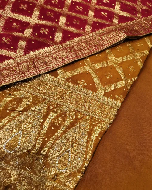 Badami Color Stone & Zari Work Unstitched Suit