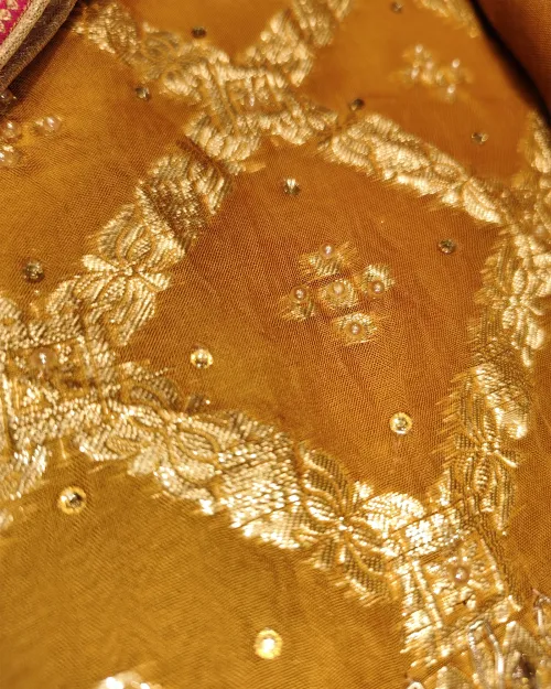 Badami Color Stone & Zari Work Unstitched Suit