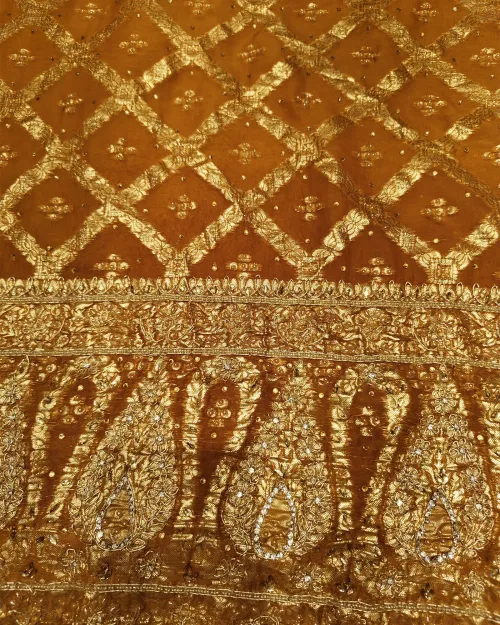 Rust Brown Stone & Zari Work Unstitched Suit