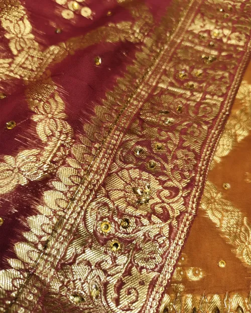 Rust Brown Stone & Zari Work Unstitched Suit
