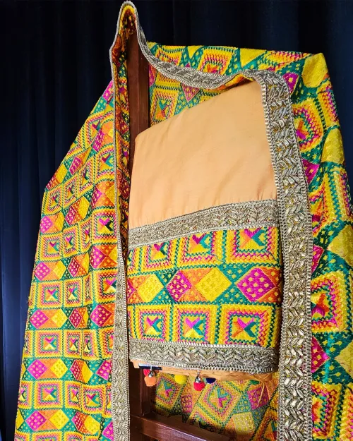 Yellow Embroidery Neck Punjabi Style Suit