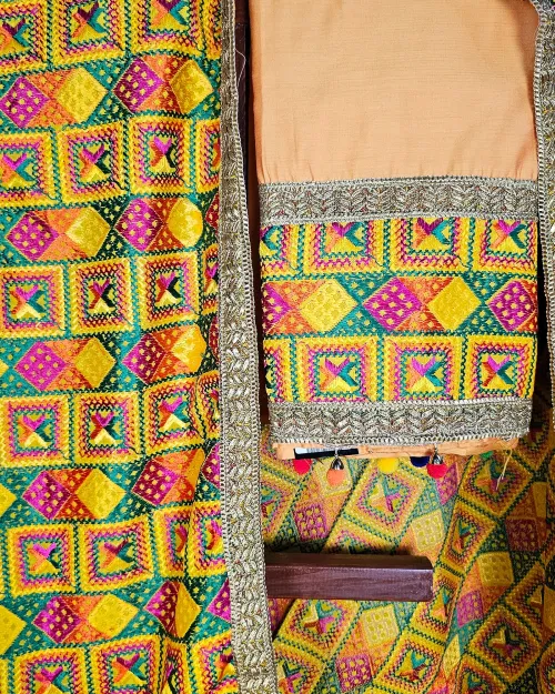 Yellow Embroidery Neck Punjabi Style Suit