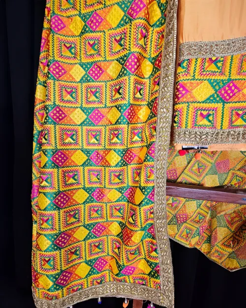 Yellow Embroidery Neck Punjabi Style Suit