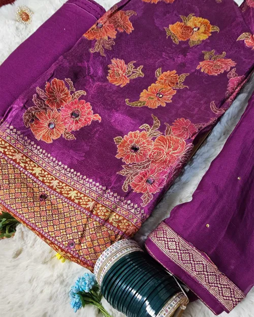 Purple Zari Work Unstitched Suits