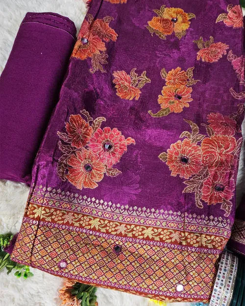 Purple Zari Work Unstitched Suits