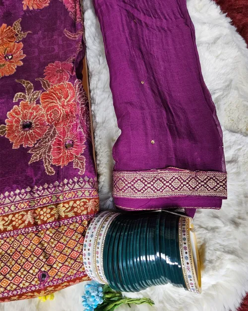 Purple Zari Work Unstitched Suits