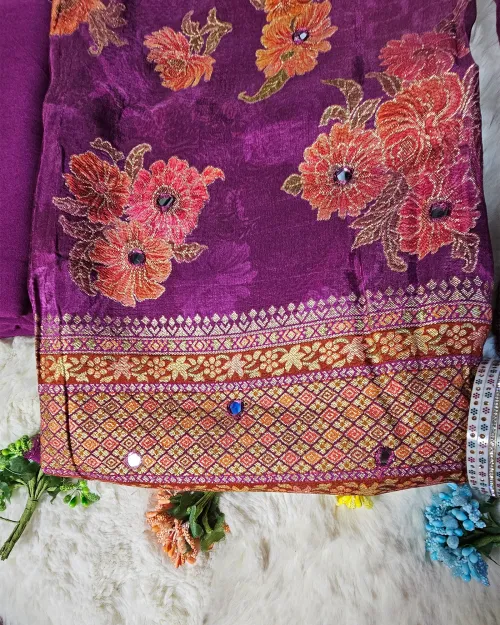 Purple Zari Work Unstitched Suits