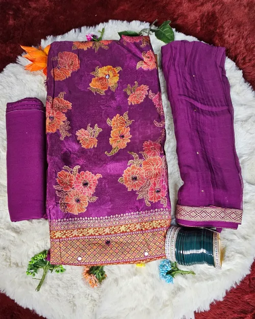 Purple Zari Work Unstitched Suits