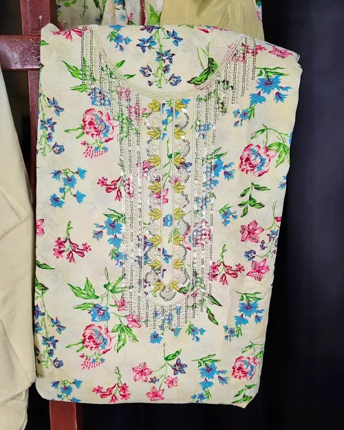 Lemon Embroidery Work Suit