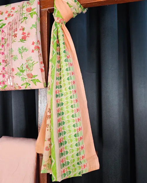 Peach Color Embroidery Work Suit