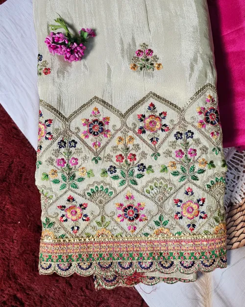 Golden Zari Work Unstitched Suit