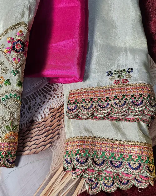 Golden Zari Work Unstitched Suit