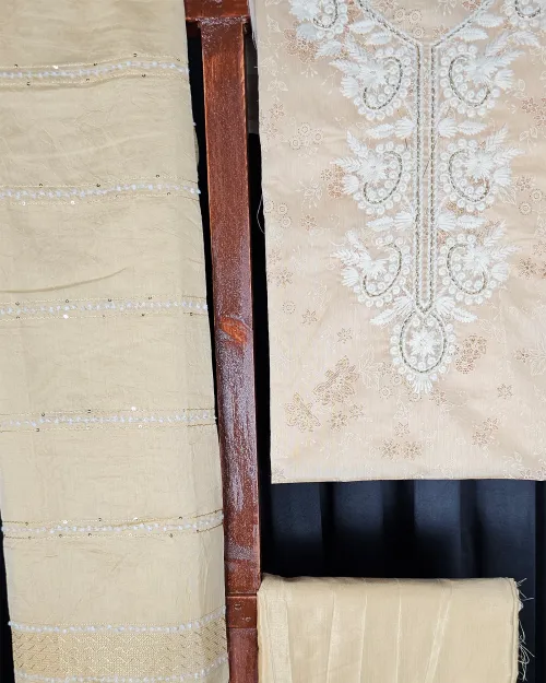 Beige Embroidered Work Suit
