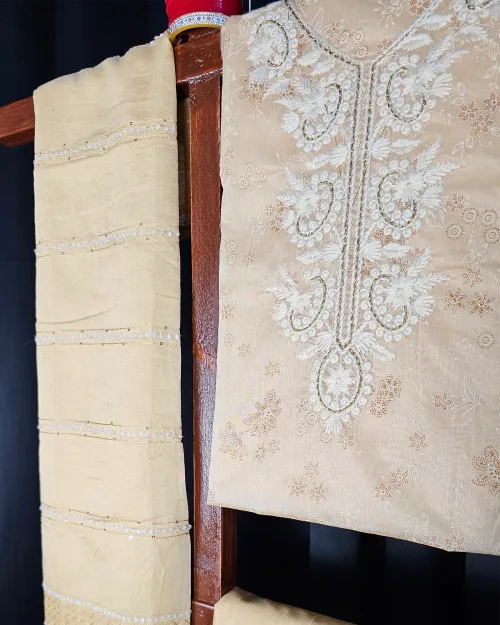 Beige Embroidered Work Suit