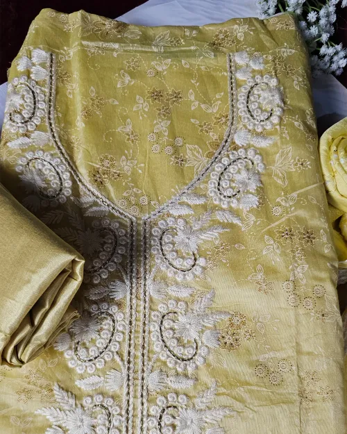 Lemon Color Embroidered Work Suit