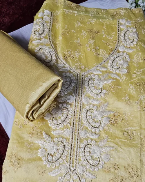 Lemon Color Embroidered Work Suit