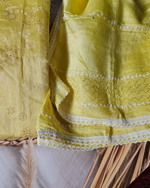 Lemon Color Embroidered Work Suit